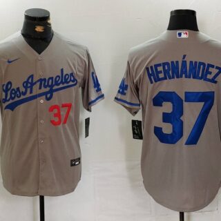 Men's Los Angeles Dodgers #37 Teoscar Hernandez Grey Cool Base Stitched Baseball Jerseys