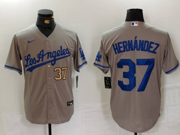 Men's Los Angeles Dodgers #37 Teoscar Hernandez Grey Cool Base Stitched Baseball Jerseys
