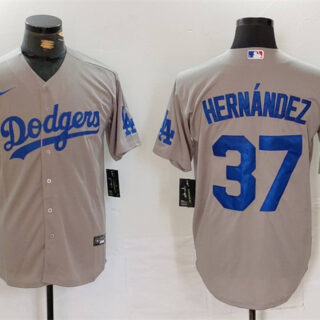 Men's Los Angeles Dodgers #37 Teoscar Hernandez Grey Cool Base Stitched Baseball Jersey