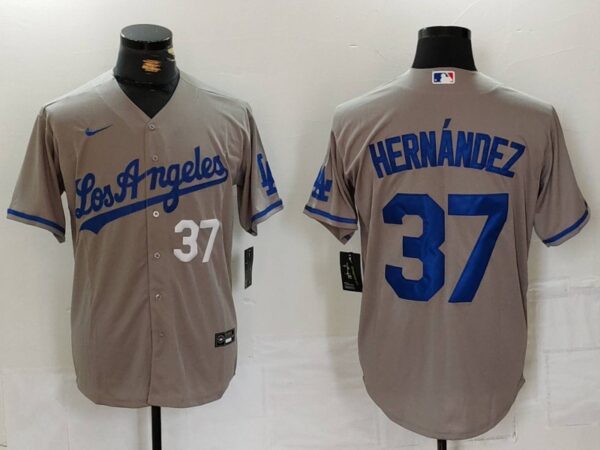 Men's Los Angeles Dodgers #37 Teoscar Hernandez Grey Cool Base Stitched Baseball Jerseys