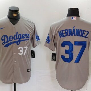 Men's Los Angeles Dodgers #37 Teoscar Hernandez Grey Cool Base Stitched Baseball Jerseys