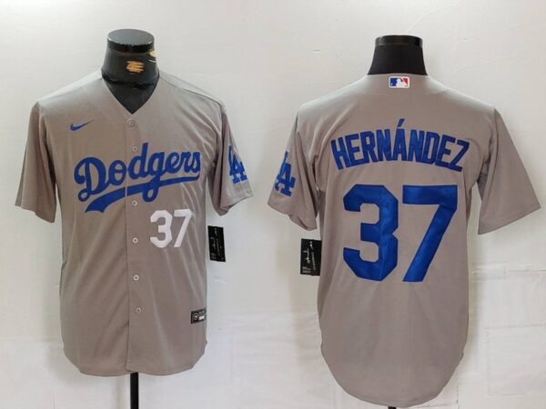 Men's Los Angeles Dodgers #37 Teoscar Hernandez Grey Cool Base Stitched Baseball Jerseys
