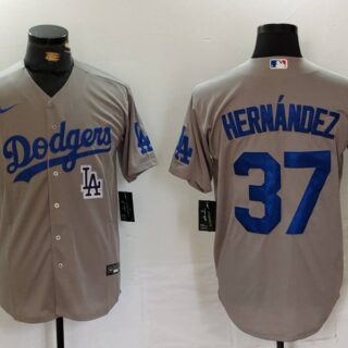 Men's Los Angeles Dodgers #37 Teoscar Hernandez Grey Cool Base Stitched Baseball Jerseys