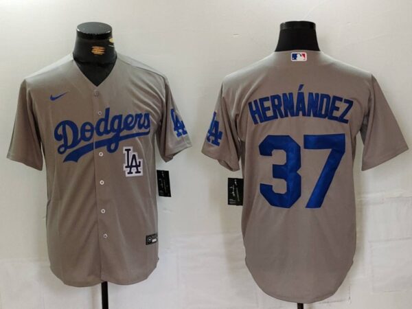 Men's Los Angeles Dodgers #37 Teoscar Hernandez Grey Cool Base Stitched Baseball Jerseys