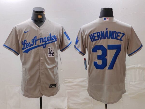 Men's Los Angeles Dodgers #37 Teoscar Hernandez Grey Flex Base Stitched Baseball Jerseys