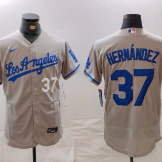 Men's Los Angeles Dodgers #37 Teoscar Hernandez Grey Flex Base Stitched Baseball Jerseys