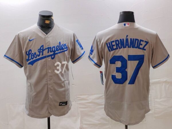 Men's Los Angeles Dodgers #37 Teoscar Hernandez Grey Flex Base Stitched Baseball Jerseys