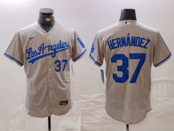 Men's Los Angeles Dodgers #37 Teoscar Hernandez Grey Flex Base Stitched Baseball Jerseys