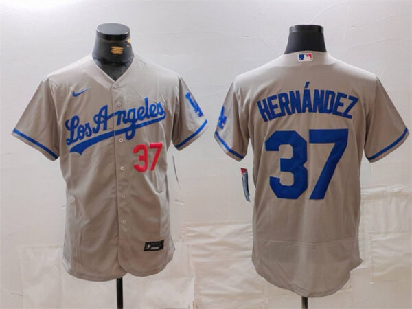 Men's Los Angeles Dodgers #37 Teoscar Hernandez Grey Flex Base Stitched Baseball Jersey