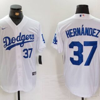 Men's Los Angeles Dodgers #37 Teoscar Hernandez White Cool Base Stitched Baseball Jerseys