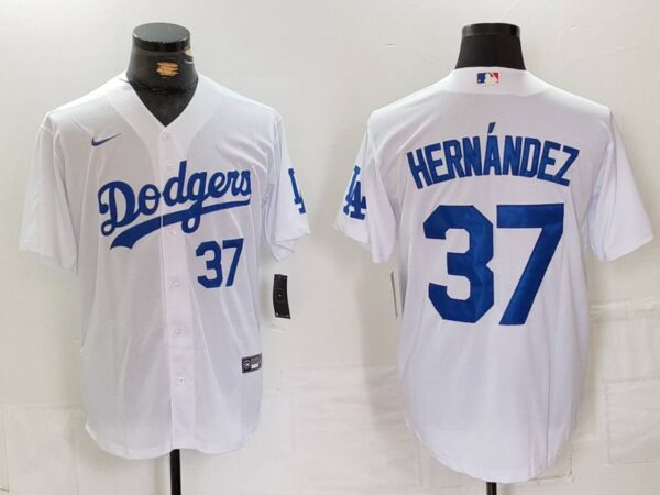 Men's Los Angeles Dodgers #37 Teoscar Hernandez White Cool Base Stitched Baseball Jerseys