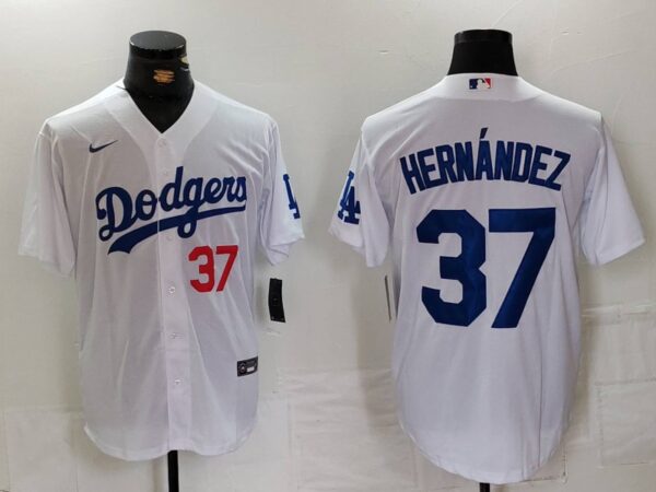 Men's Los Angeles Dodgers #37 Teoscar Hernandez White Cool Base Stitched Baseball Jerseys