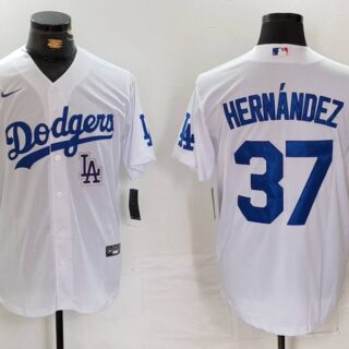 Men's Los Angeles Dodgers #37 Teoscar Hernandez White Cool Base Stitched Baseball Jerseys