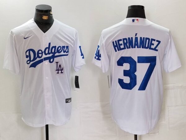Men's Los Angeles Dodgers #37 Teoscar Hernandez White Cool Base Stitched Baseball Jerseys