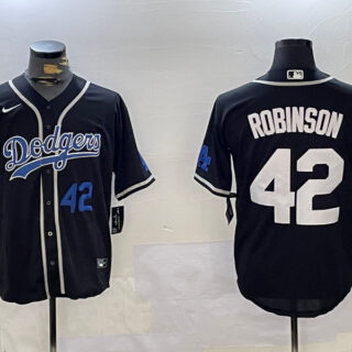 Men's Los Angeles Dodgers #42 Jackie Robinson Black 2024 World Series Cool Base Stitched Baseball Jerseys