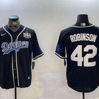 Men's Los Angeles Dodgers #42 Jackie Robinson Black 2024 World Series Cool Base Stitched Baseball Jersey