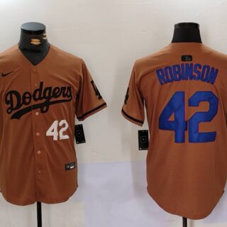 Men's Los Angeles Dodgers #42 Jackie Robinson Brown Cool Base Stitched Baseball Jerseys