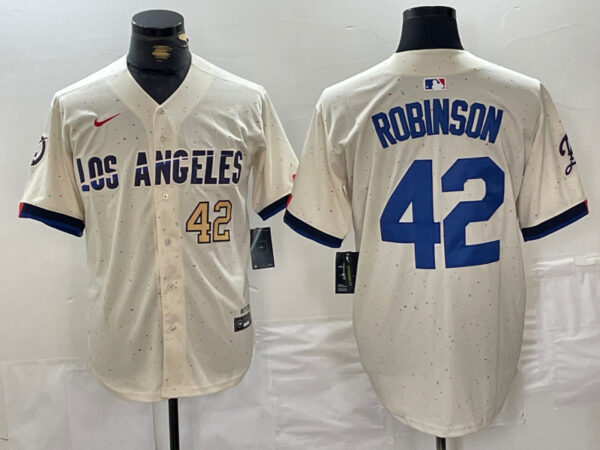 Men's Los Angeles Dodgers #42 Jackie Robinson Cream Stitched Baseball Jerseys