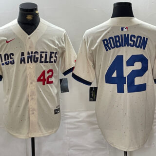 Men's Los Angeles Dodgers #42 Jackie Robinson Cream Stitched Baseball Jerseys
