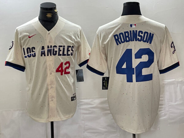 Men's Los Angeles Dodgers #42 Jackie Robinson Cream Stitched Baseball Jerseys