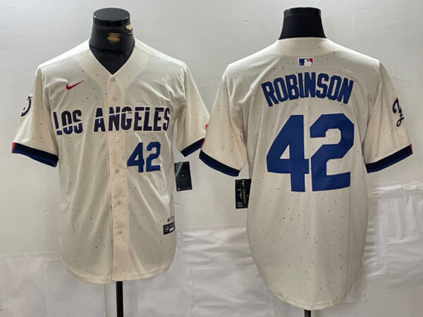 Men's Los Angeles Dodgers #42 Jackie Robinson Cream Stitched Baseball Jerseys