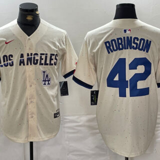 Men's Los Angeles Dodgers #42 Jackie Robinson Cream Stitched Baseball Jerseys