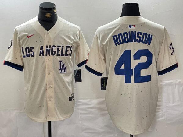 Men's Los Angeles Dodgers #42 Jackie Robinson Cream Stitched Baseball Jerseys