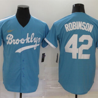 Men's Los Angeles Dodgers #42 Jackie Robinson Light Blue Throwback Cool Base Stitched Baseball Jersey