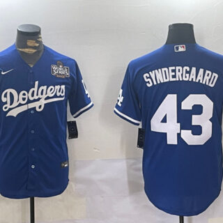 Men's Los Angeles Dodgers #43 Noah Syndergaard Royal 2024 World Series Cool Base Stitched Baseball Jersey