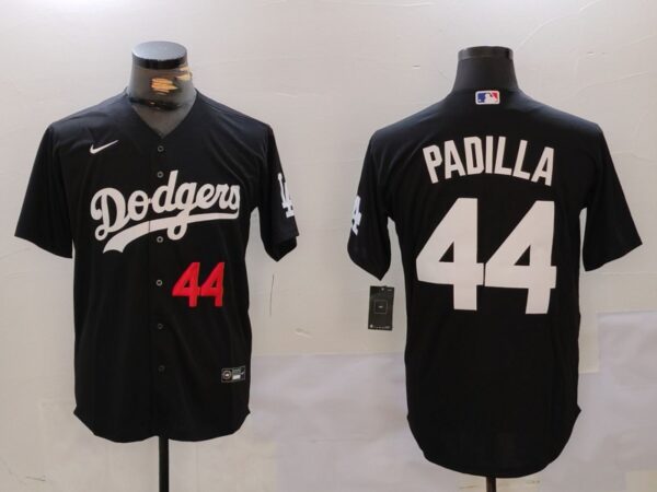 Men's Los Angeles Dodgers #44 Vicente Padilla Black Cool Base Stitched Baseball Jerseys