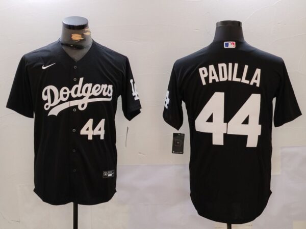 Men's Los Angeles Dodgers #44 Vicente Padilla Black Cool Base Stitched Baseball Jerseys