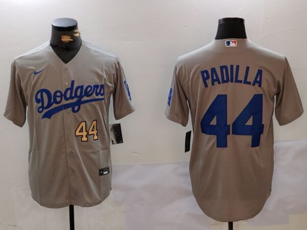 Men's Los Angeles Dodgers #44 Vicente Padilla Grey Cool Base Stitched Baseball Jerseys
