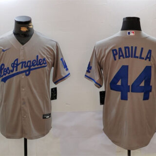 Men's Los Angeles Dodgers #44 Vicente Padilla Grey Cool Base Stitched Baseball Jersey