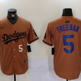 Men's Los Angeles Dodgers #5 5 Freddie Freeman Brown Cool Base Stitched Baseball Jerseys