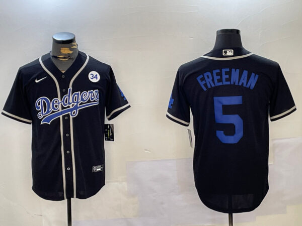 Men's Los Angeles Dodgers #5 Freddie Freeman Black 2024 World Series Cool Base Stitched Baseball Jerseys