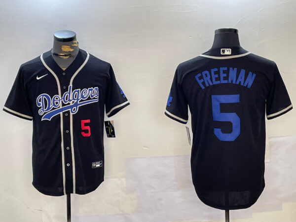 Men's Los Angeles Dodgers #5 Freddie Freeman Black 2024 World Series Cool Base Stitched Baseball Jerseys