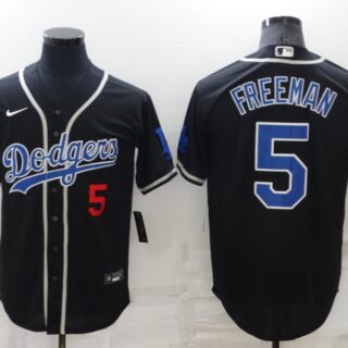 Men's Los Angeles Dodgers #5 Freddie Freeman Black Cool Base Stitched Baseball Jersey