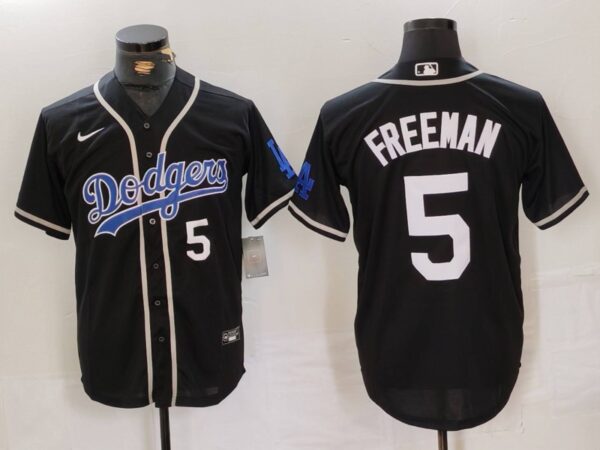 Men's Los Angeles Dodgers #5 Freddie Freeman Black Cool Base With Patch Stitched Baseball Jerseys