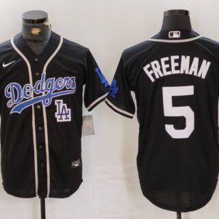Men's Los Angeles Dodgers #5 Freddie Freeman Black Cool Base With Patch Stitched Baseball Jerseys