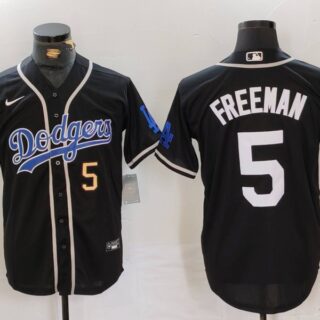 Men's Los Angeles Dodgers #5 Freddie Freeman Black Cool Base With Patch Stitched Baseball Jerseys