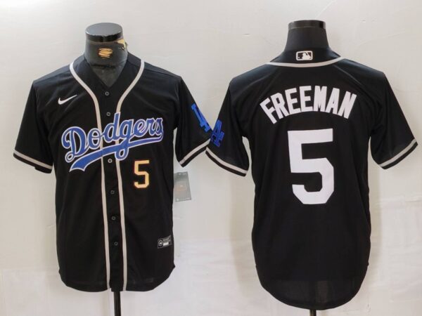 Men's Los Angeles Dodgers #5 Freddie Freeman Black Cool Base With Patch Stitched Baseball Jerseys