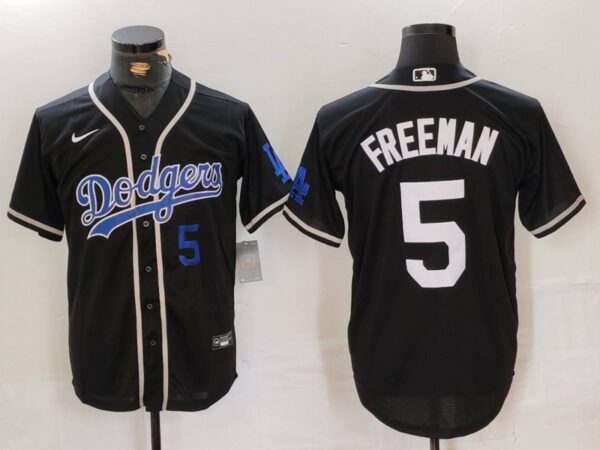 Men's Los Angeles Dodgers #5 Freddie Freeman Black Cool Base With Patch Stitched Baseball Jerseys