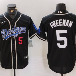 Men's Los Angeles Dodgers #5 Freddie Freeman Black Cool Base With Patch Stitched Baseball Jerseys