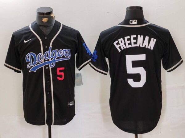 Men's Los Angeles Dodgers #5 Freddie Freeman Black Cool Base With Patch Stitched Baseball Jerseys