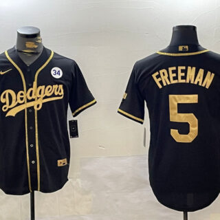 Men's Los Angeles Dodgers #5 Freddie Freeman Black Gold 2024 World Series Champions Limited Stitched Baseball Jerseys