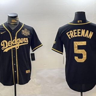 Men's Los Angeles Dodgers #5 Freddie Freeman Black Gold 2024 World Series Champions Limited Stitched Baseball Jerseys