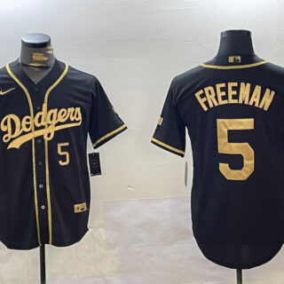Men's Los Angeles Dodgers #5 Freddie Freeman Black Gold 2024 World Series Champions Limited Stitched Baseball Jerseys
