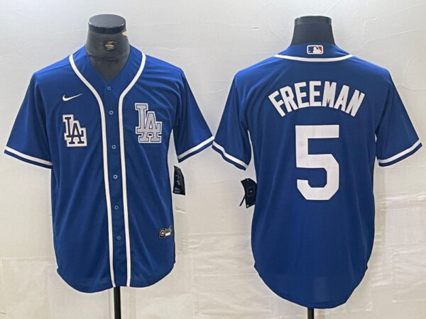 Men's Los Angeles Dodgers #5 Freddie Freeman Blue Cool Base Stitched Baseball Jersey