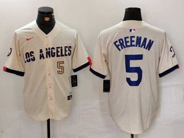 Men's Los Angeles Dodgers #5 Freddie Freeman Cream Stitched Baseball Jerseys