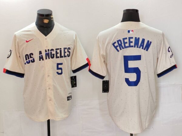Men's Los Angeles Dodgers #5 Freddie Freeman Cream Stitched Baseball Jerseys